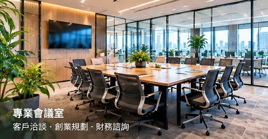 玻璃隔間會議室與現代辦公空間情境,AI情境圖,非實際員工或場所