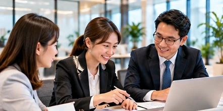 辦公室中的創業者與女性顧問洽談情境,AI情境圖,非實際員工或場所